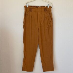 Anthropologie Paperbag Waist Pants Mustard Straight Leg Cotton Sz M Missing Belt